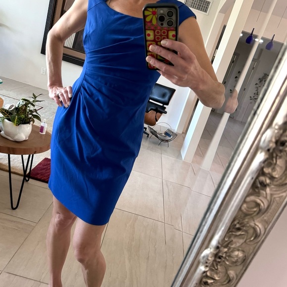 Calvin Klein Dress Royal Blue Ruched Waist Cap Sleeve Dress Size 4 - Picture 1 of 8